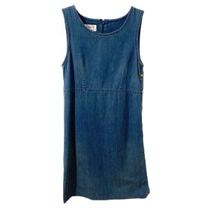 Talbots Petites Sleeveless Denim Jean Dress Button Up the Side Rounded Neckline
